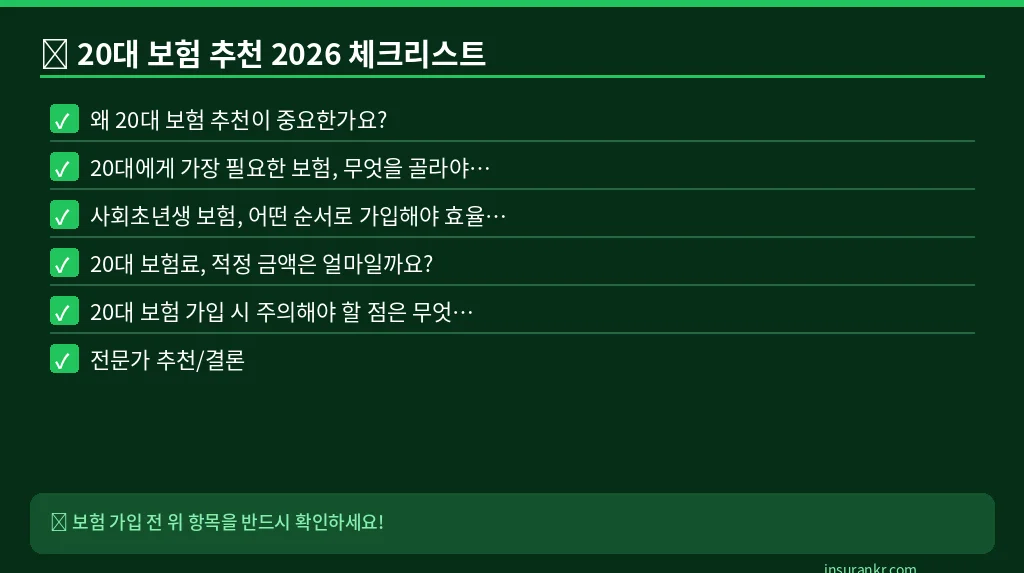20대 보험 추천 2026 체크리스트