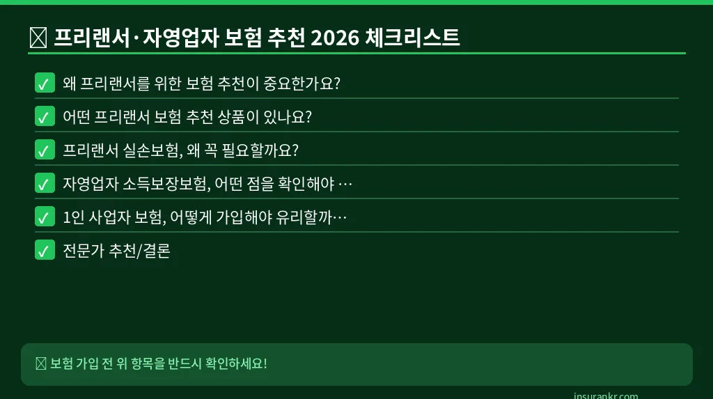 프리랜서·자영업자 보험 추천 2026 체크리스트