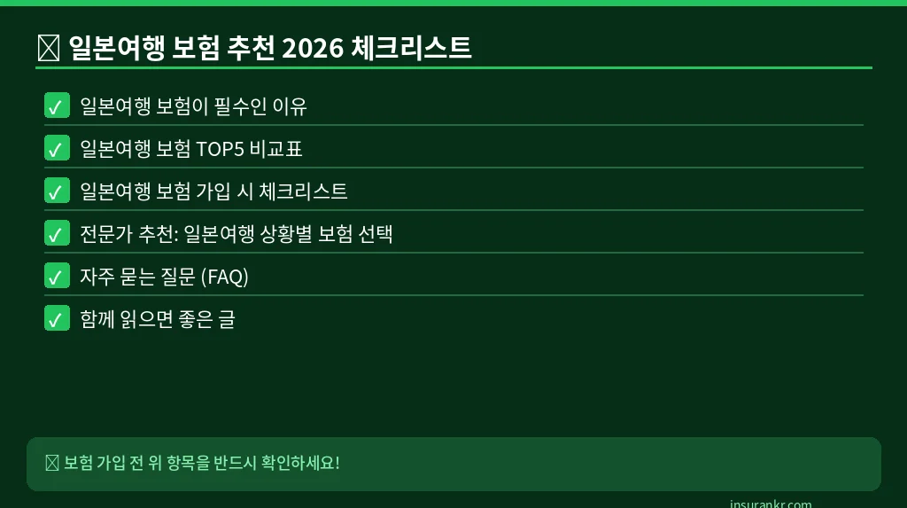 일본여행 보험 추천 2026 체크리스트